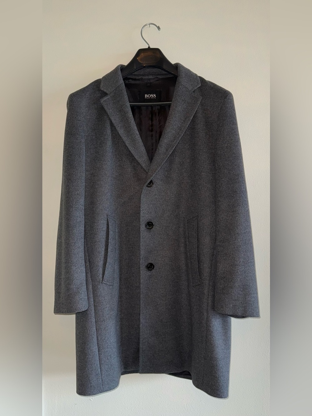 HUGO BOSS Grey Wool Overcoat Detachable Bib Slim Fit